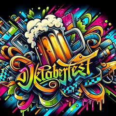 Oktoberfest design. Bright neon banner on the theme of beer festival and beer