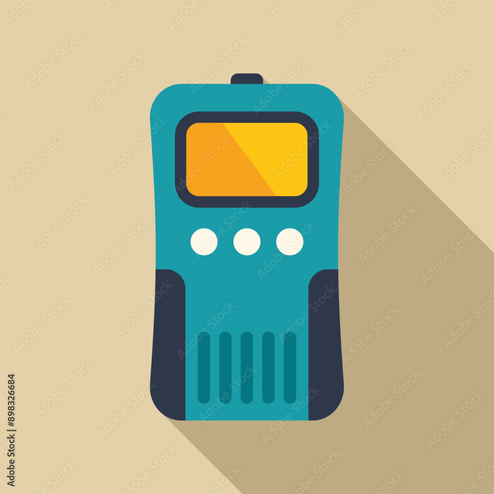 Poster electronic device showing blank screen displaying buttons and long shadow on a plain background