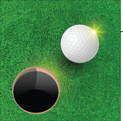 Top view Golf ball with green grass Background Vector