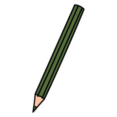 Hand drawn cartoon green pencil on white background.