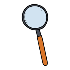 Hand drawn cartoon magnifying glass on a white background.