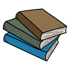 Hand drawn cartoon stack of books on white background.