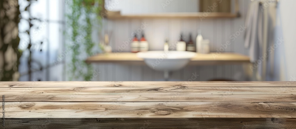 Poster blurry bathroom in the background of a table with copy space image