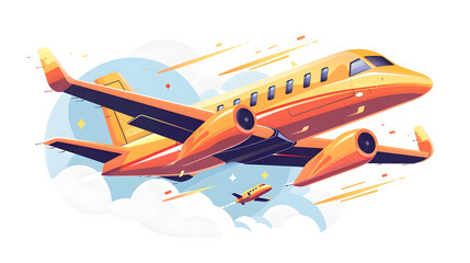 A vibrant and dynamic illustration of a private jet soaring through the clouds, symbolizing luxury and speed.
