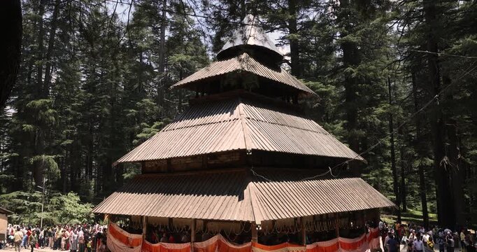 wooden structure of Hadimba temple s in Manali, Himachal Pradesh, India