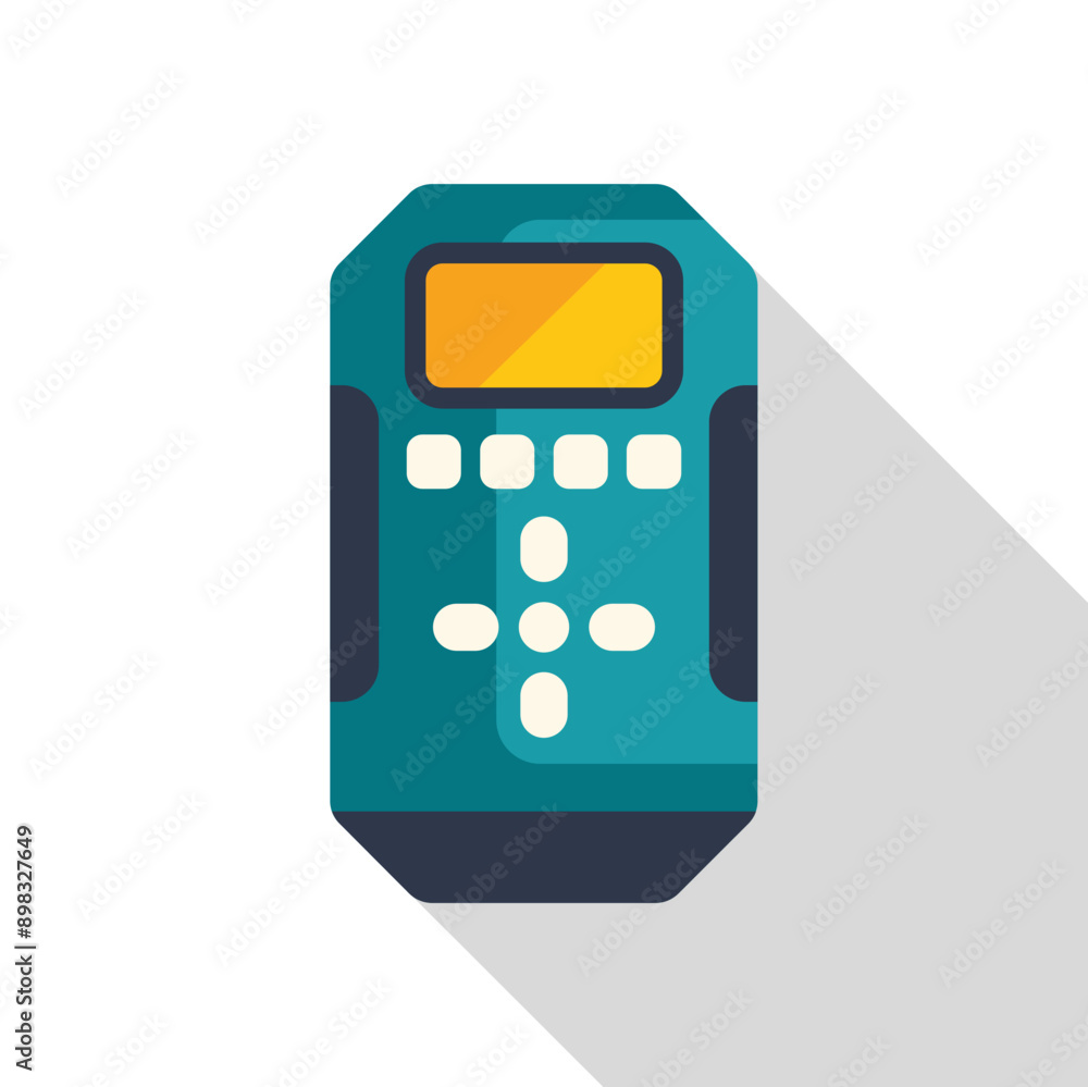Poster electronic device with buttons and display for controlling a television, featuring a sleek and moder