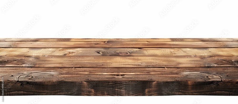 Aufkleber blank wooden tabletop against a white background made as a mockup for design purposes with copy spac