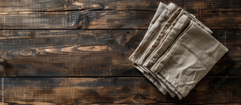 Fototapete dark wooden background featuring a set of neat napkins with copy space image