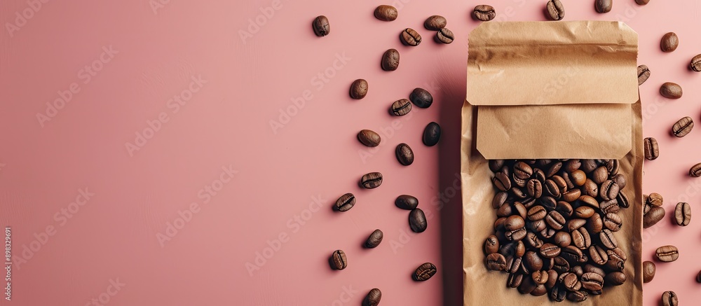 Fototapete coffee branding concept with a blank craft bag featuring beans for logo brand label on a package moc