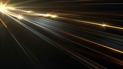 Abstract background showing golden light trails converging in perspective on dark background