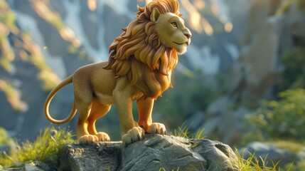 Obraz premium cute cartoon lion standing on a rock