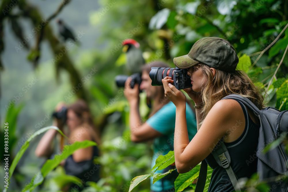 Poster Friends Enjoying Hike in Cloud Forest