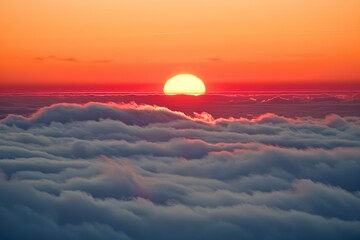 Stunning Cloudscape with Vibrant Sunset Over Horizon Captured in Breathtaking Aerial View