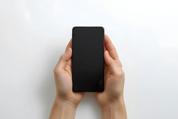  "Isolated Hands and Smartphone on White Background: Female Hand Holding Modern Black Phone"
