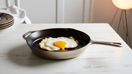 A crispy golden brown fried egg with a runny yolk.generative.ai 