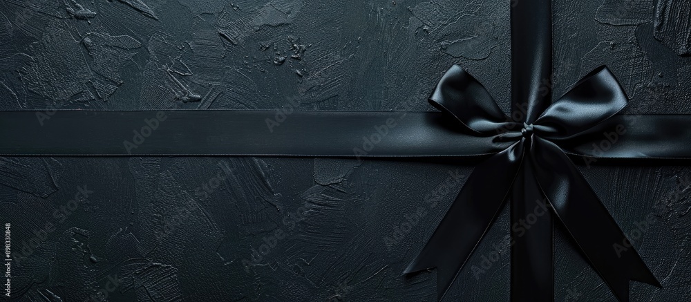 Aufkleber black ribbon and bow on black backdrop with copy space image representing shopping themes like black