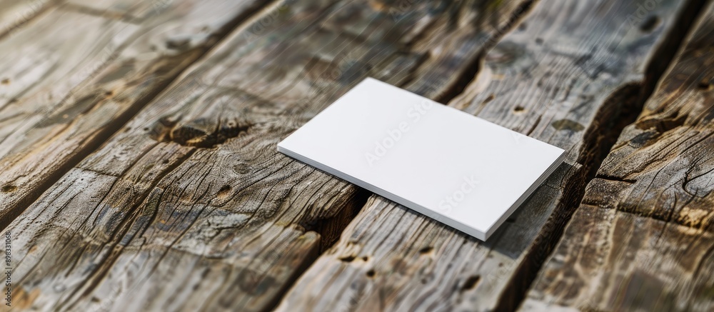Aufkleber close up shot of a white business card on a wooden surface with ample copy space suitable for variou