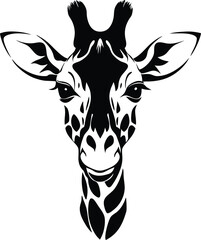 Black and white silhouette of a giraffe head