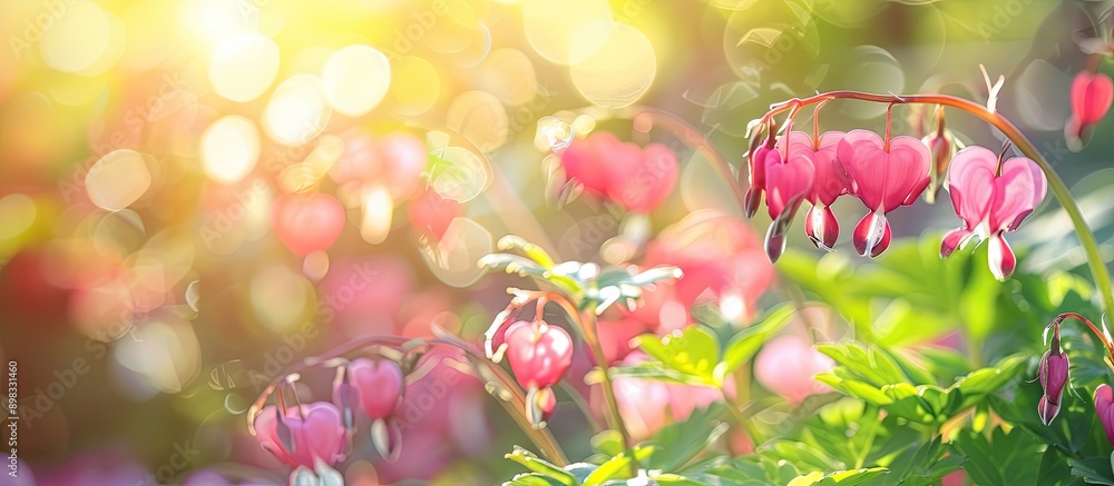Aufkleber close up of fringed bleeding heart flowers dicentra eximia in a sunny garden with selective focus an