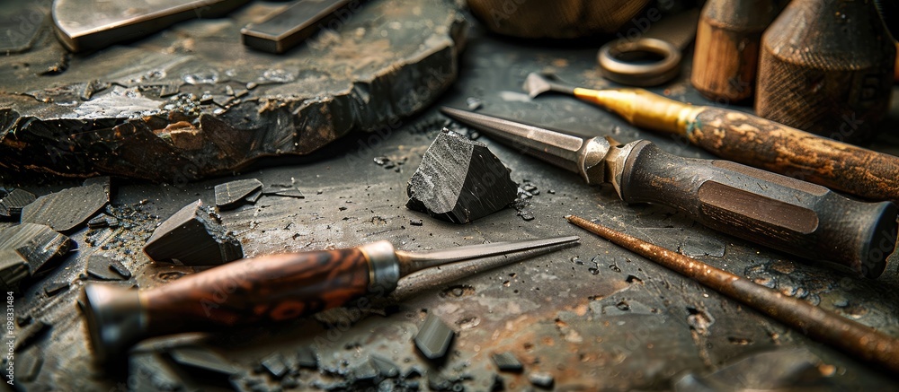 Poster Boron tools for cutting and polishing stone offer superb precision with a high quality finish in applications accompanied by images with empty spaces for customization. Creative banner