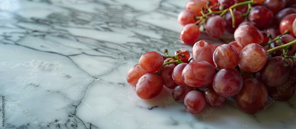 Aufkleber A close up shot of fresh red grapes arranged on a marble table with selective focus creating a visually appealing copy space image