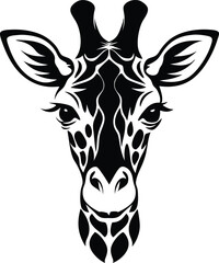 Black and white silhouette of a giraffe head © MstSumi