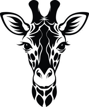 Black and white silhouette of a giraffe head
