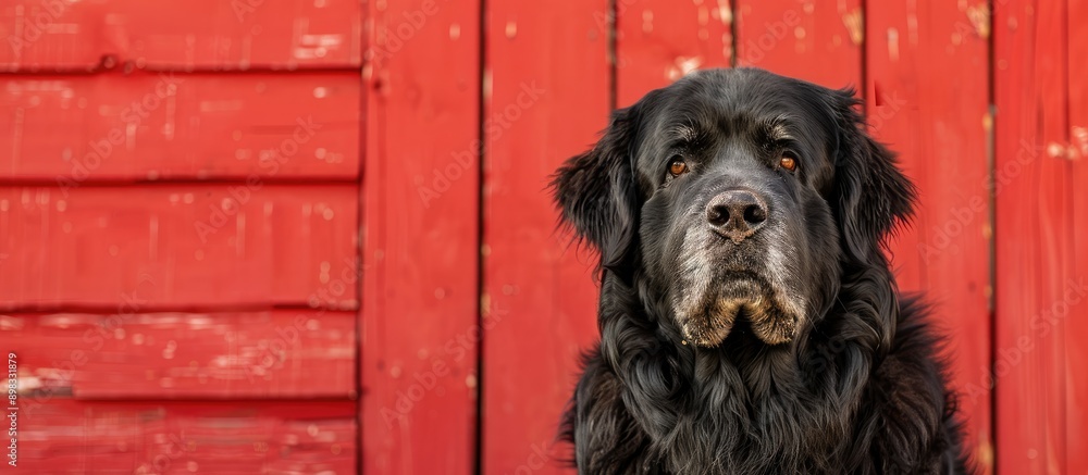 Poster An aged Newfoundland dog outside with ample space for text or graphics in the image
