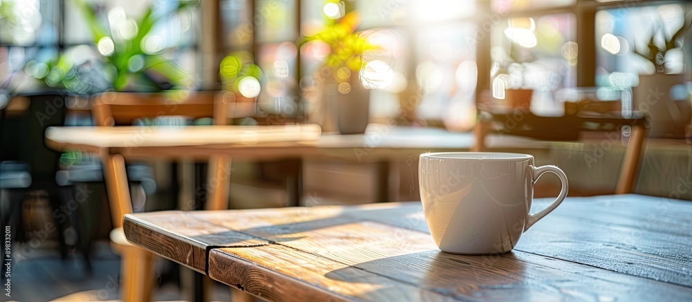 Poster coffee cup on a table in a cafe with a copy space image