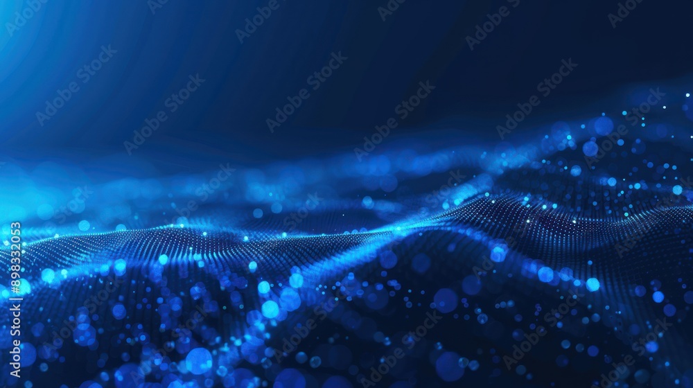 Poster blue background with wave and dots pattern