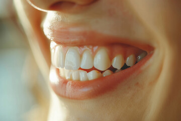 Obraz premium close up of young beautiful woman teeth
