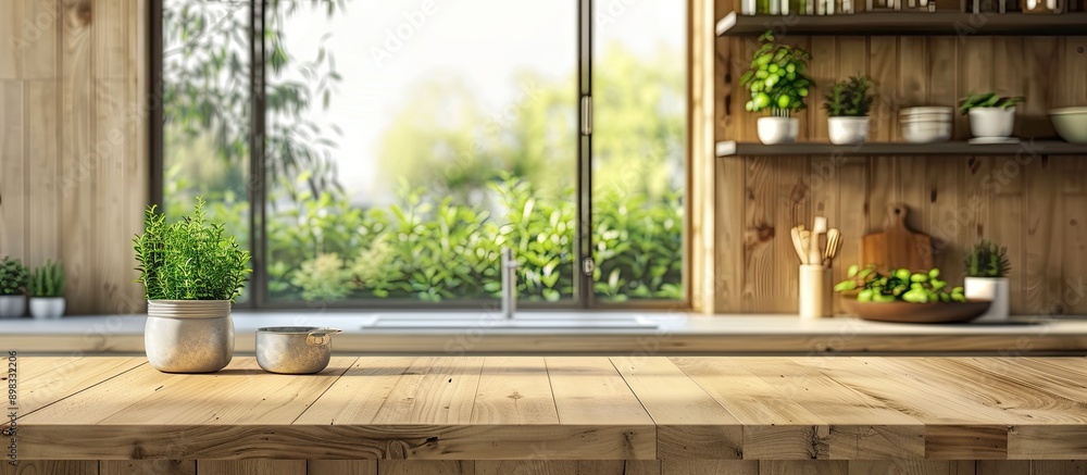 Poster contemporary well lit kitchen with a blurred background featuring a designated area on the right for