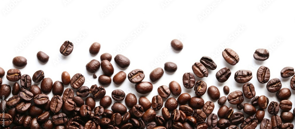 Poster coffee beans arranged as a border on a white background with copy space image