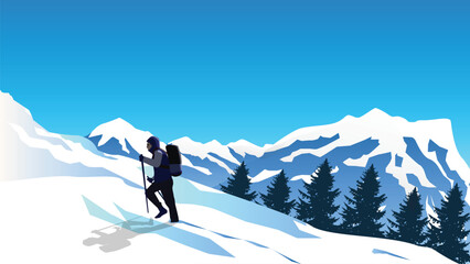 Mountain Hiker Mountain Climbing Art Vector illustration