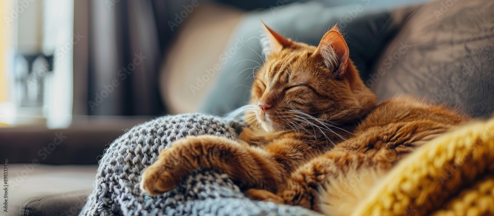 Poster a charming cat lounging in the living room with copy space image