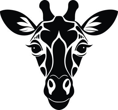 Black and white silhouette of a giraffe head