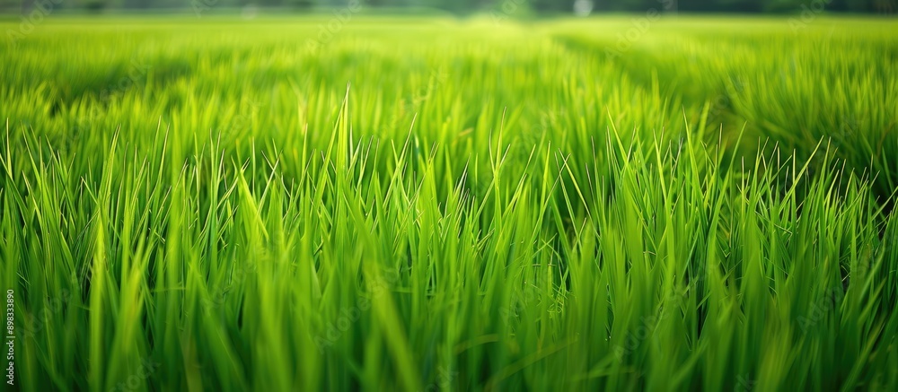 Poster capture a detailed view of a lush green paddy rice field as a backdrop in the copy space image
