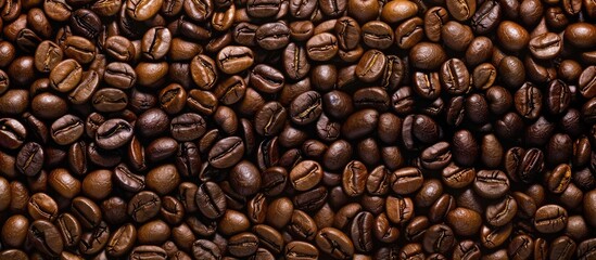 Fototapeta premium Coffee beans arranged in a striped pattern with ample copy space image