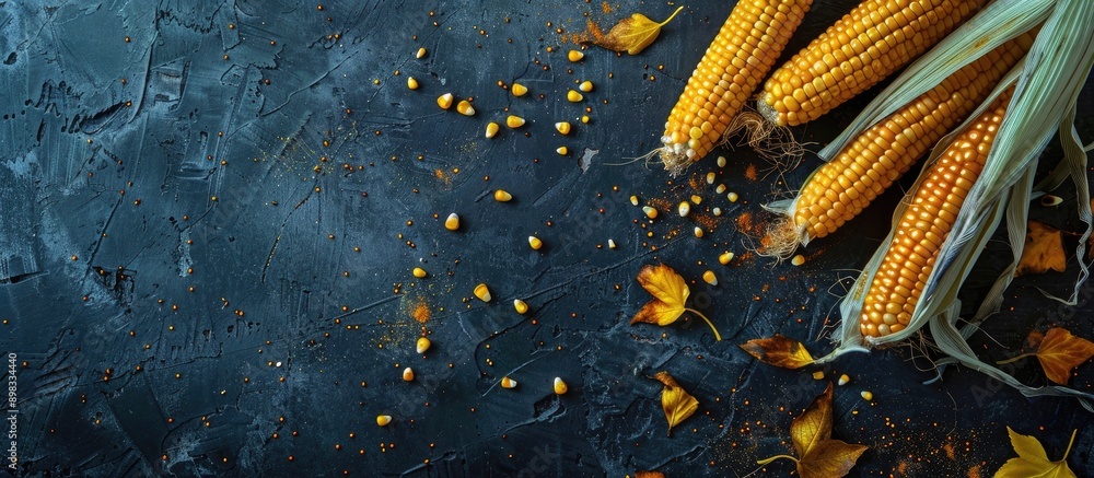 Poster corn on a black surface with copy space image
