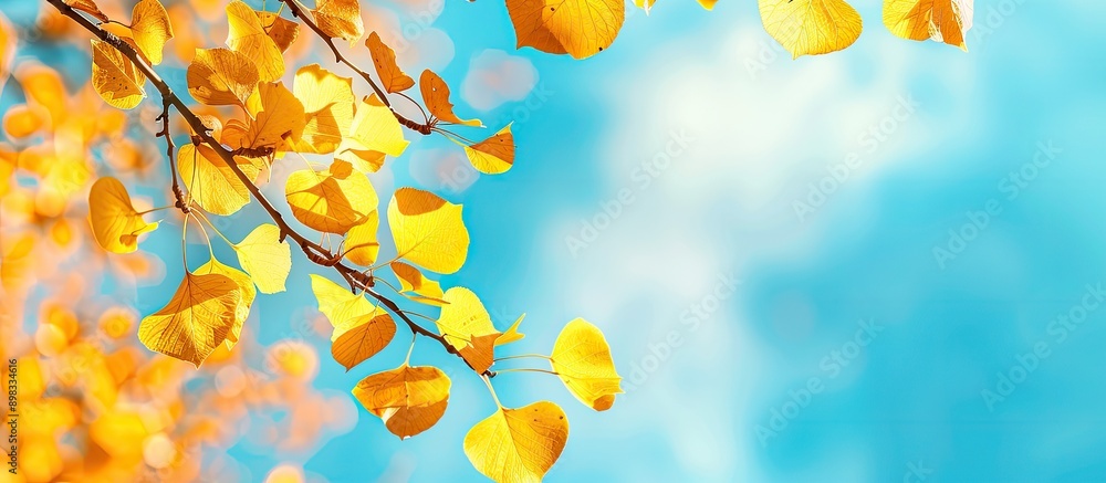 Aufkleber bright yellow autumn leaves against a blue sky create a colorful fragment suitable as a copy space i