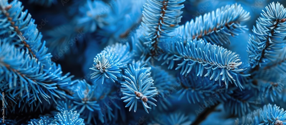 Leinwandbilder close up of a fluffy fir tree branch with a classic blue hue ideal for a christmas wallpaper with am