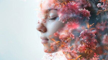 Floral Harmony in Double Portrait, Symbolizing Natural Beauty Generative AI