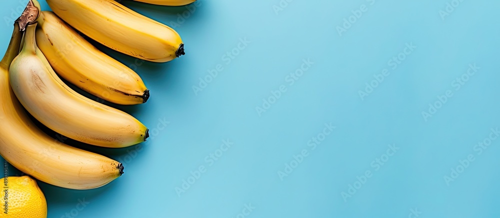 Poster a blue backdrop with bananas and copy space image