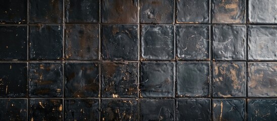 Aged wall with black paint covering tiles providing a classic look in a copy space image