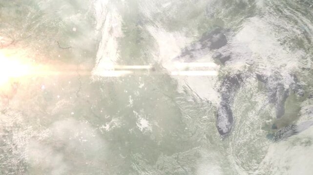 Earth zoom in from space and focus on Brooklyn Center, Minnesota, USA. Background for travel intro or blog. Satellite view. 3D style Animation. Images from NASA.
