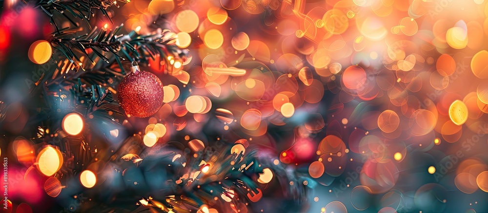 Aufkleber christmas themed blurred bokeh background with warm orange red and pink tones in a horizontal layout