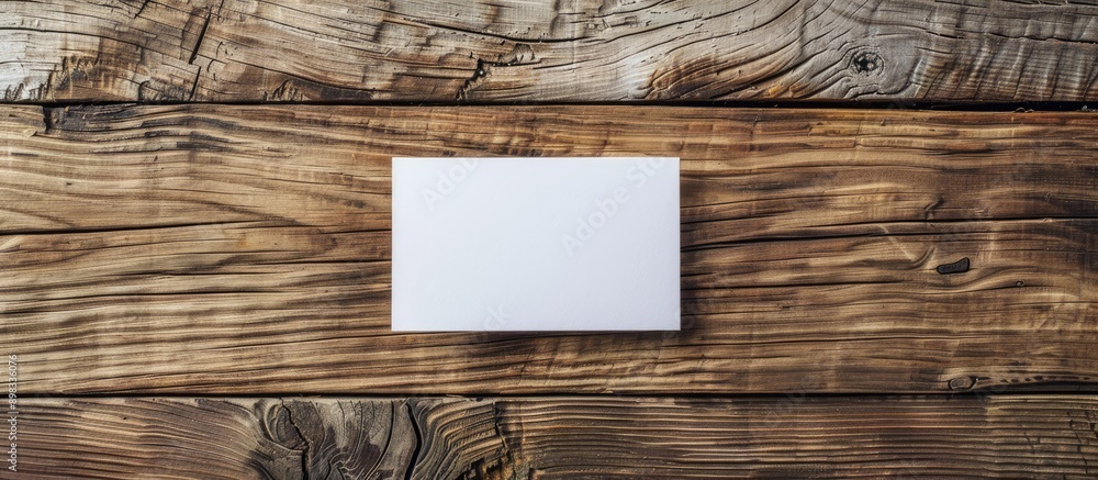 Leinwandbilder business card placed on a wooden table with a blank a4 portrait oriented copy space image