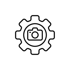 Camera repair outline icons, minimalist vector illustration ,simple transparent graphic element .Isolated on white background
