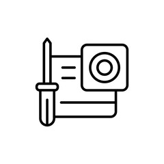 Camera repair outline icons, minimalist vector illustration ,simple transparent graphic element .Isolated on white background