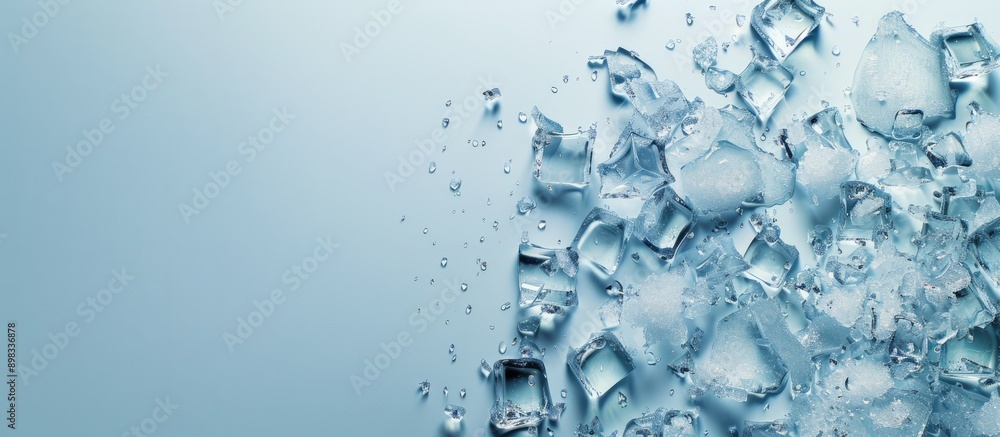 Fototapete bird s eye view of smashed ice cubes with copy space image